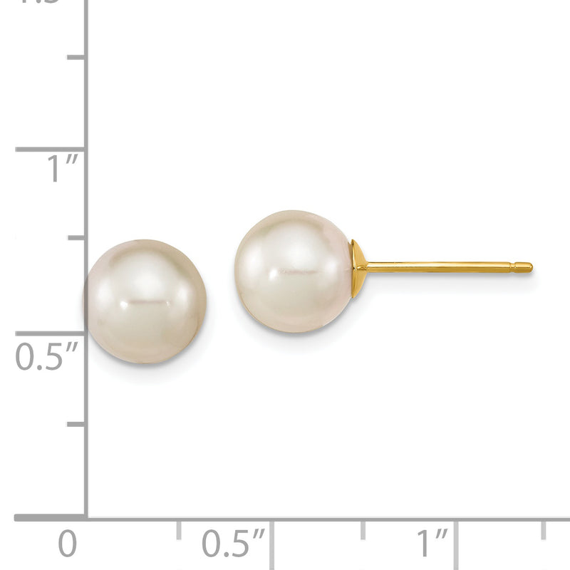 14K 8-9mm Round White Saltwater South Sea Pearl Earrings