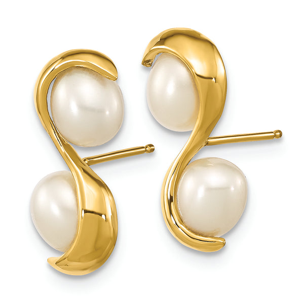 14K 4-5mm Rice FWC Pearl Post Dangle Earrings