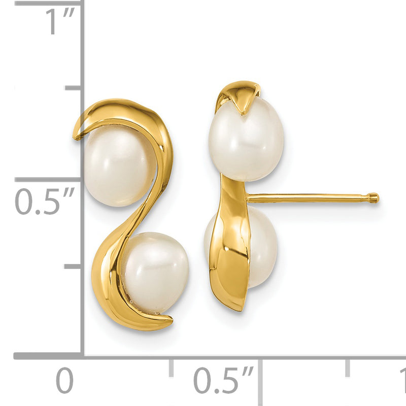 14K 4-5mm Rice FWC Pearl Post Dangle Earrings