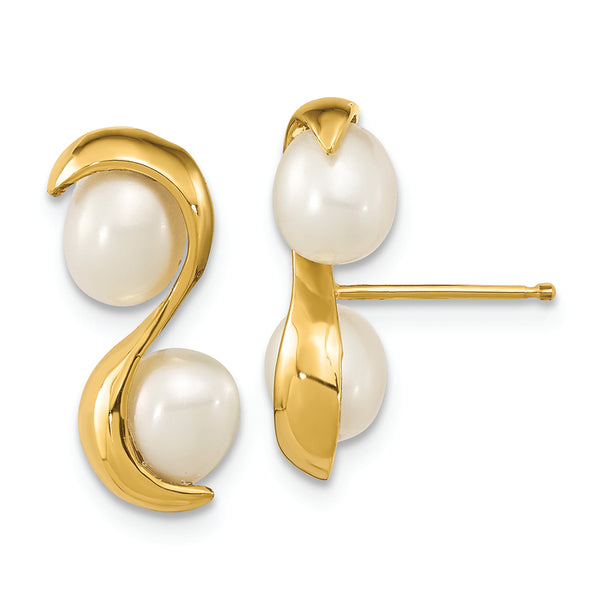 14K 4-5mm Rice FWC Pearl Post Dangle Earrings