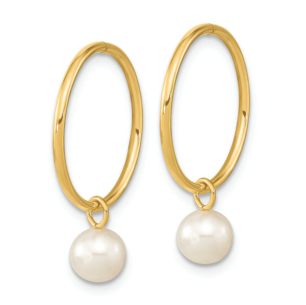 14K 5-6mm Round White FWC Pearl Hoop Earrings