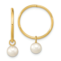 14K 5-6mm Round White FWC Pearl Hoop Earrings