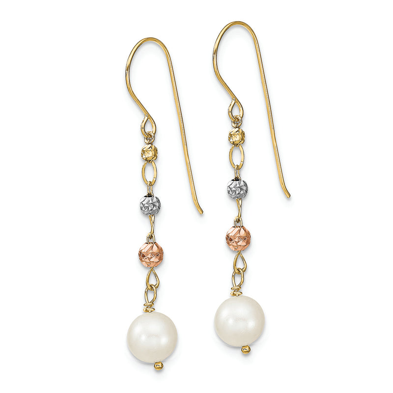 14K Two Tone D/C Freshwater Cultured Pearls Dangle Earrings