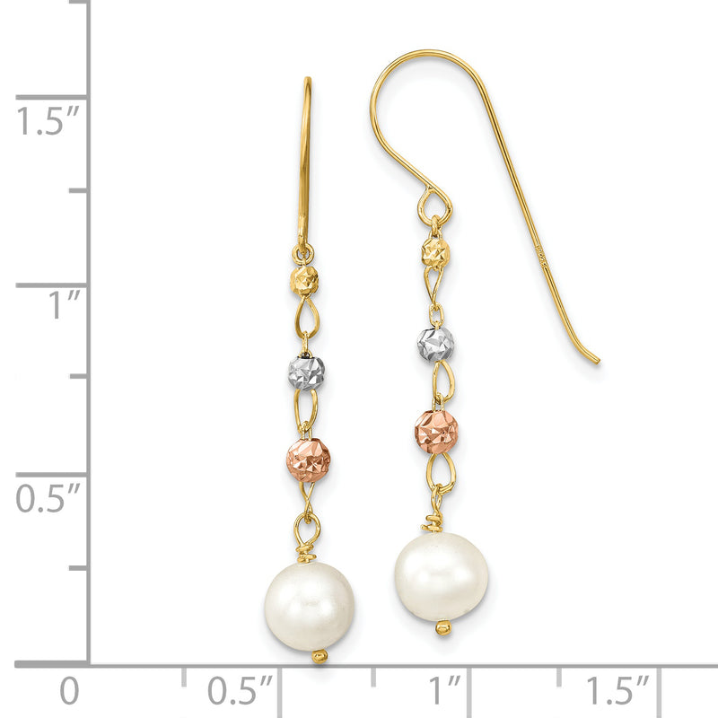 14K Two Tone D/C Freshwater Cultured Pearls Dangle Earrings