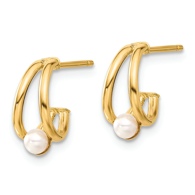 14k Polished Freshwater Cultured Pearl J-Hoop Earrings