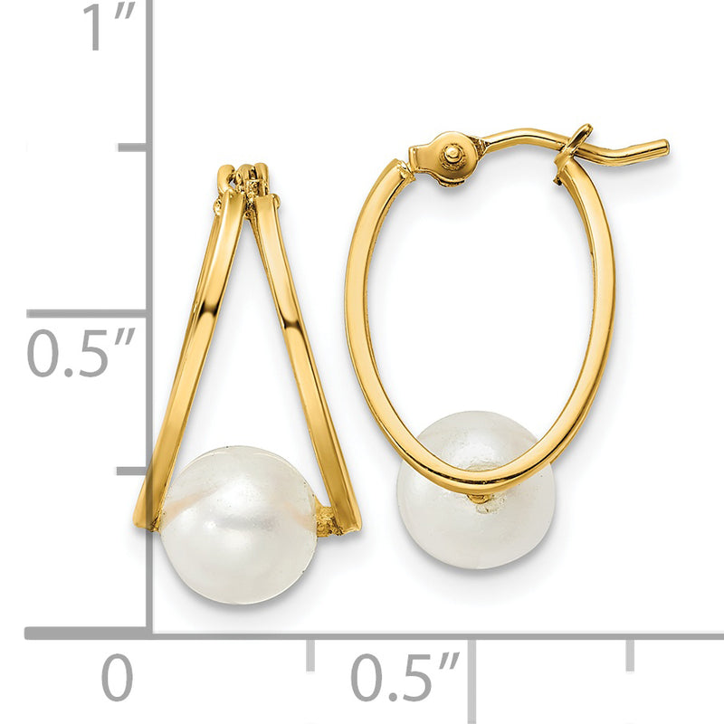 14k Polished Freshwater Cultured Pearl Hoop Earrings