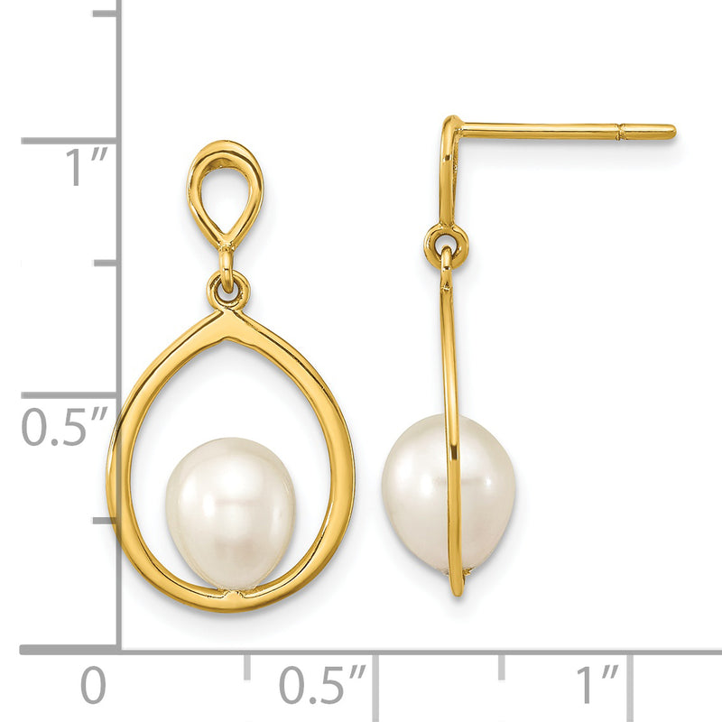 14K 6-7mm Teardrop White FWC Pearl Dangle Earrings