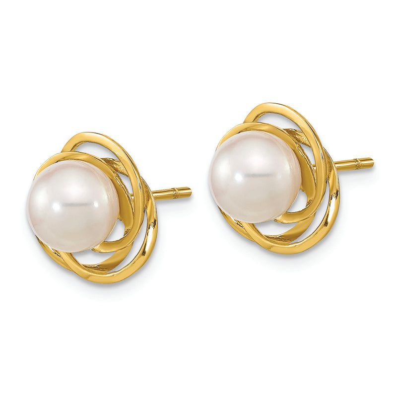 14K 6-7mm Round White Saltwater Akoya Pearl Post Earrings