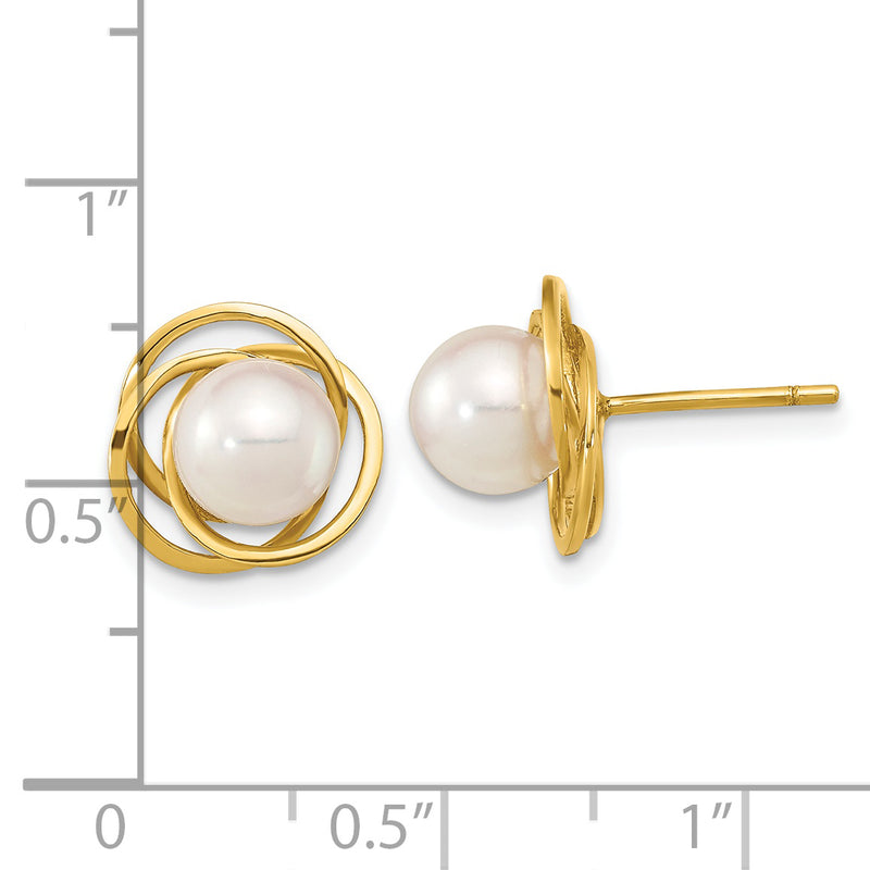 14K 6-7mm Round White Saltwater Akoya Pearl Post Earrings