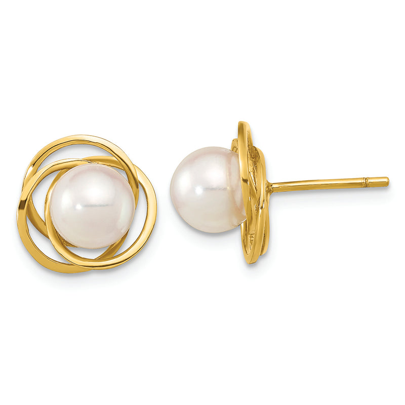 14K 6-7mm Round White Saltwater Akoya Pearl Post Earrings