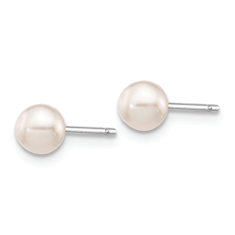 14K White Gold 4-5mm Round White Saltwater Akoya Earrings