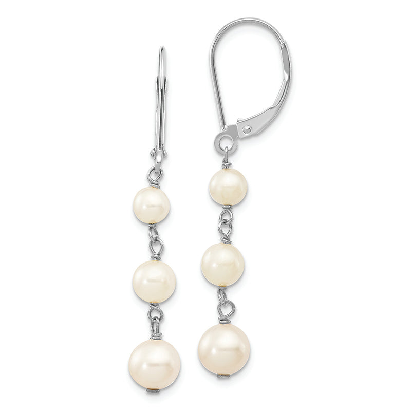 14KW 4-6mm Near Round White Freshwater Cultured Pearl Dangle Earrings