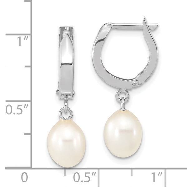 14K White Gold 6-7mm Teardrop White FWC Pearl Hoop Dangle Earrings