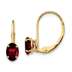 14k 6x4mm Oval Garnet Leverback Earrings