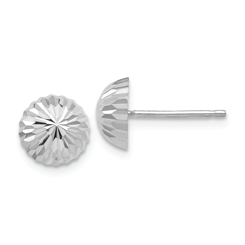 14k White Gold Polished & Diamond-Cut Half Ball Post Earrings