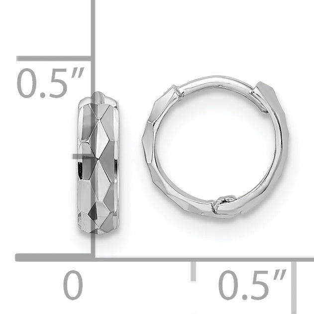 14k White Gold D/C Hinged Hoop Earrings