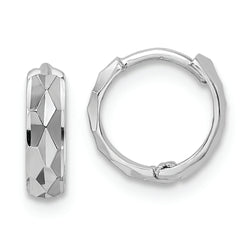 14k White Gold D/C Hinged Hoop Earrings