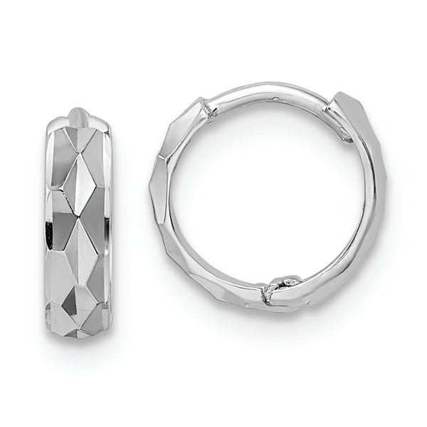 14k White Gold D/C Hinged Hoop Earrings