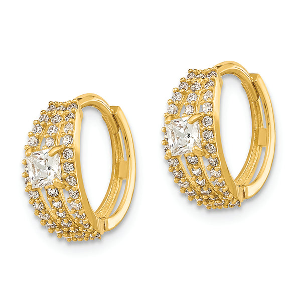 14K Polished Fancy CZ Hoop Earrings