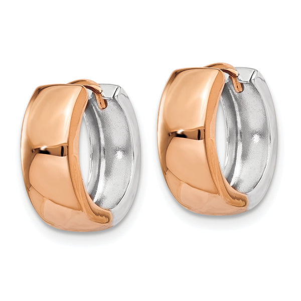 14k Two-tone White and Rose Gold Hinged Hoop Earrings