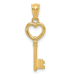 14K Polished 3D Heart Key Charm