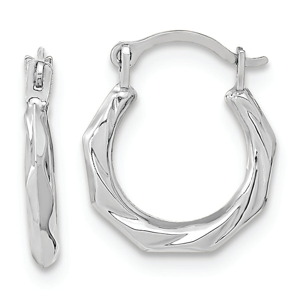 14K White Gold Polished Twist Hoop Earrings