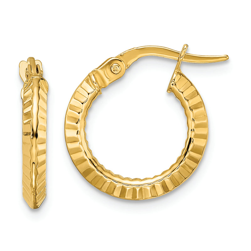 14k Polished and Textured Hoop Earrings