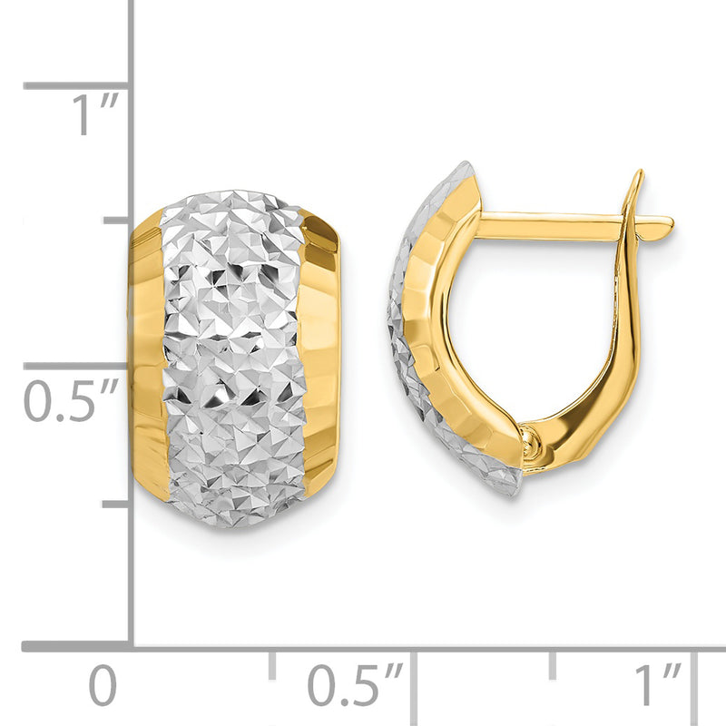 14k w/ White Rhodium Diamond-cut Hinged Earrings