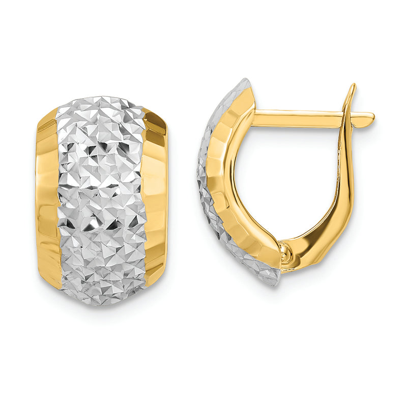 14k w/ White Rhodium Diamond-cut Hinged Earrings