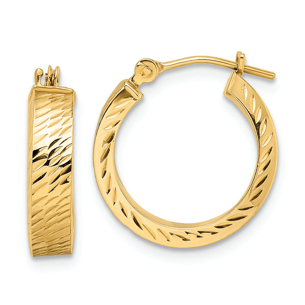 14k Polished Diamond-cut Hoop Earrings