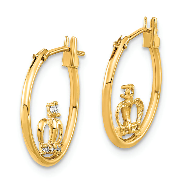 14K Polished CZ Crown Hoop Earrings