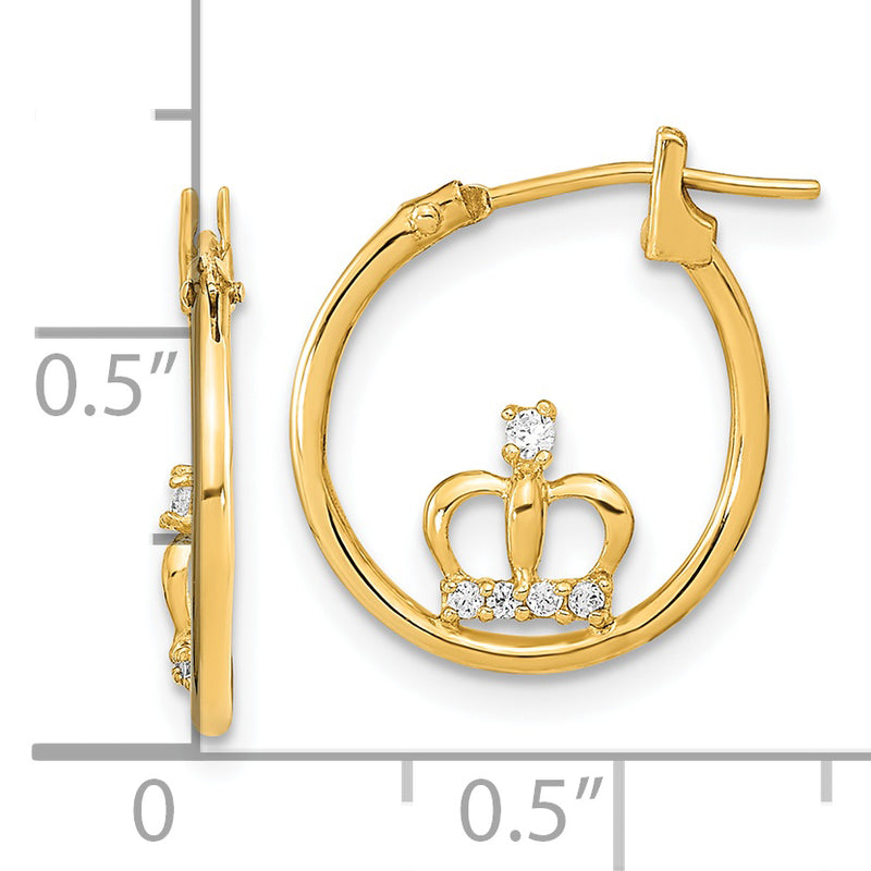 14K Polished CZ Crown Hoop Earrings