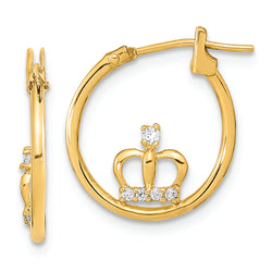 14K Polished CZ Crown Hoop Earrings