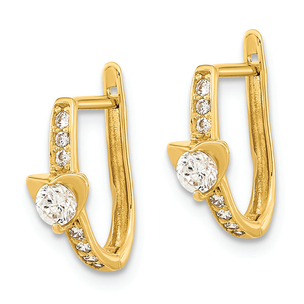 14K Polished CZ Heart Hoop Earrings