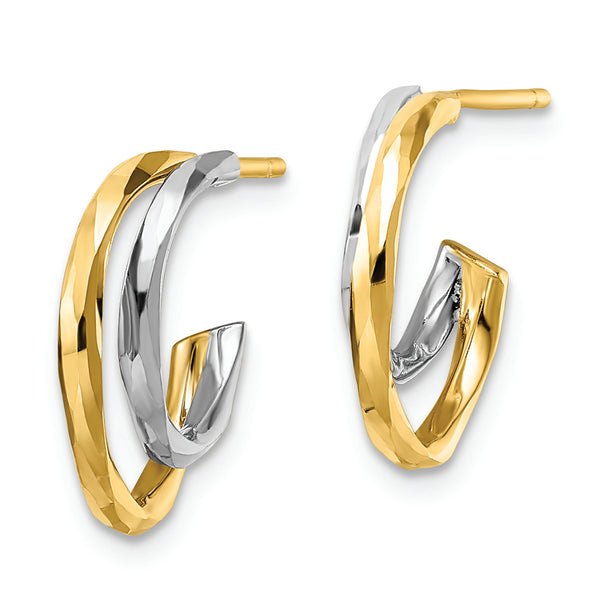 14k w/White Rhodium D/C J-Hoop Earrings