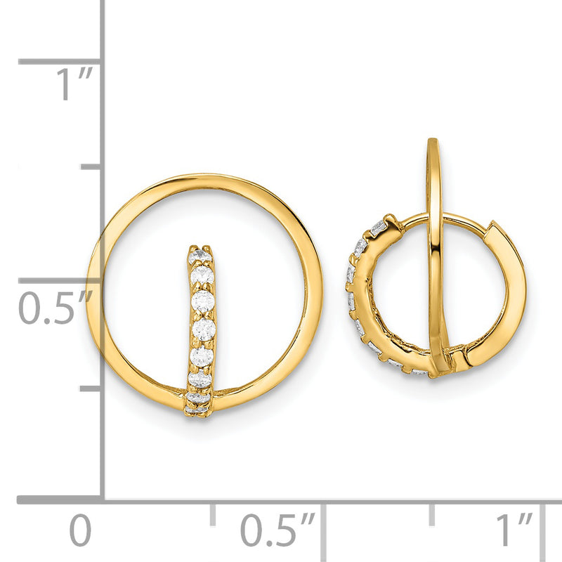 14k Yellow Gold Polished CZ Circle Huggie Hoop Earrings