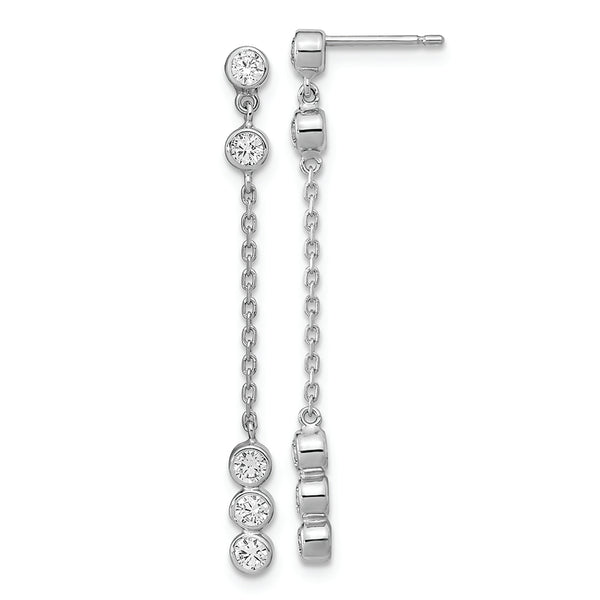 14K White Gold CZ  Chain Link Dangle Earrings