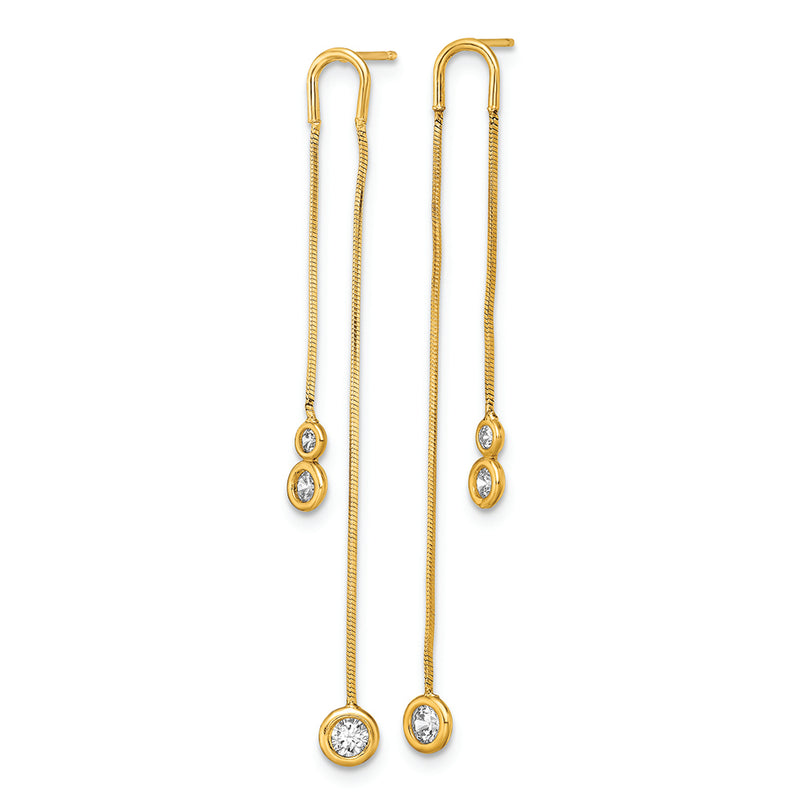 14k Yellow Gold Polished CZ Double Chain Dangle Post Earrings