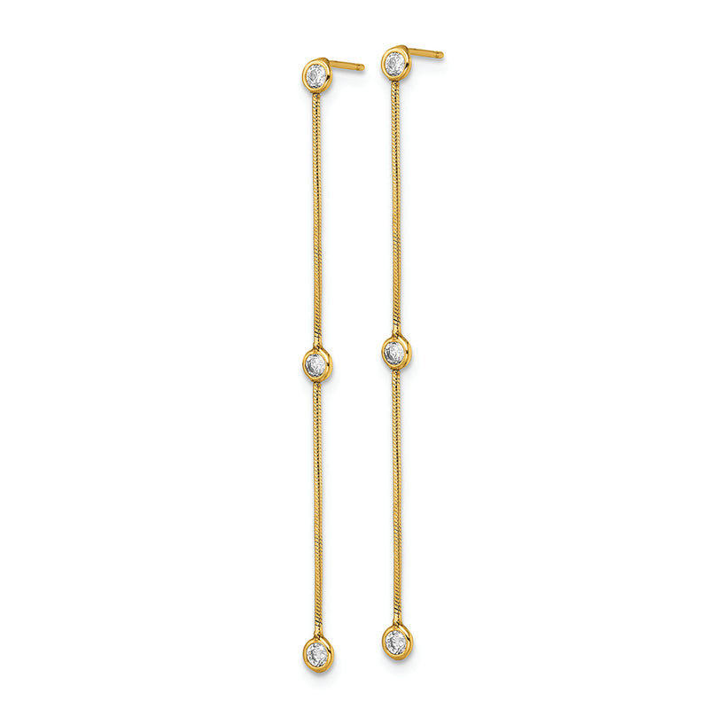 14k Yellow Gold Polished CZ Chain Dangle Post Earrings