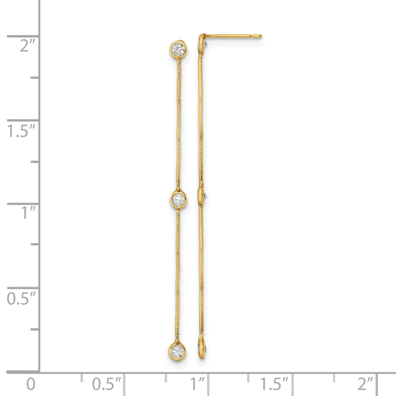 14k Yellow Gold Polished CZ Chain Dangle Post Earrings