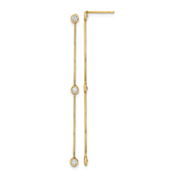 14k Yellow Gold Polished CZ Chain Dangle Post Earrings