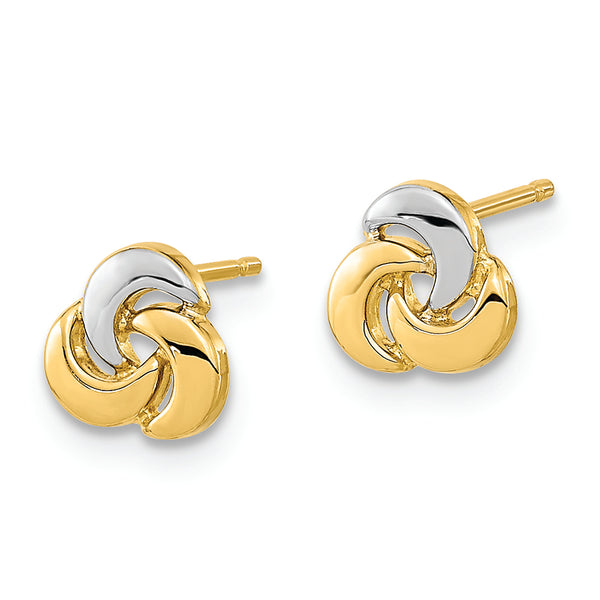 14K Polished White Rhodium Knot Post Earrings