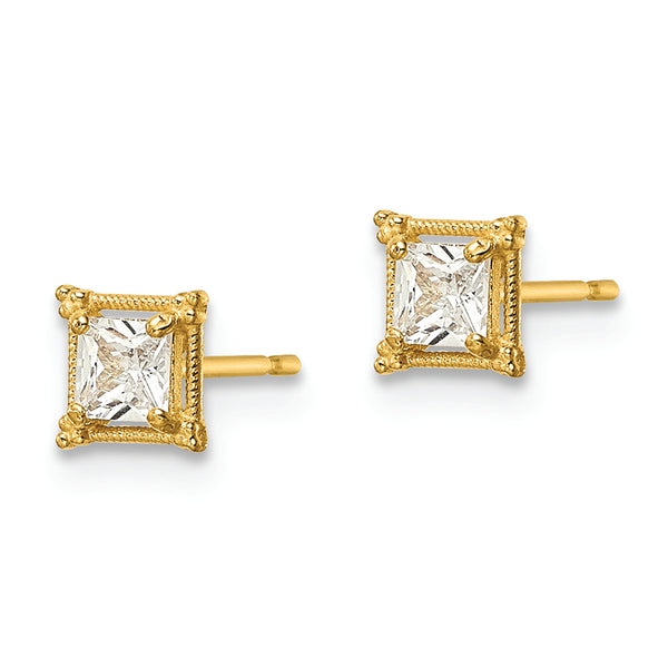 14k CZ Square Post Earrings