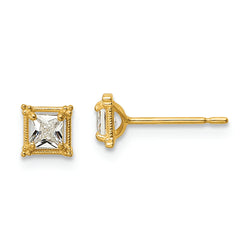 14k CZ Square Post Earrings