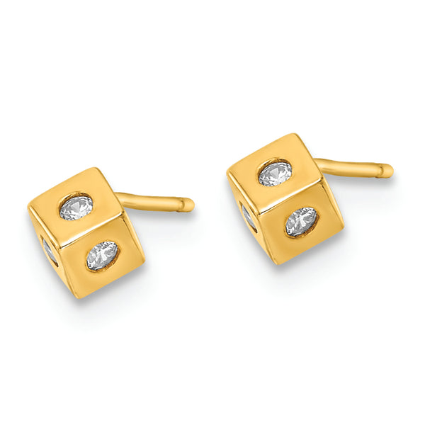 14k Yellow Gold Polished CZ Cube Post Earrings