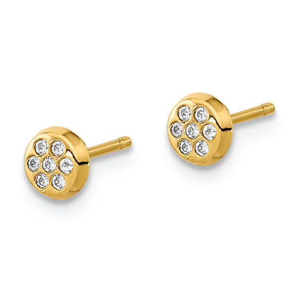 14K Polished CZ Circle Post Earrings