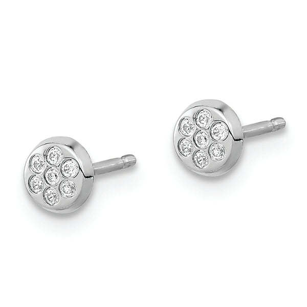 14K White Gold CZ Filled Circle Post Earrings