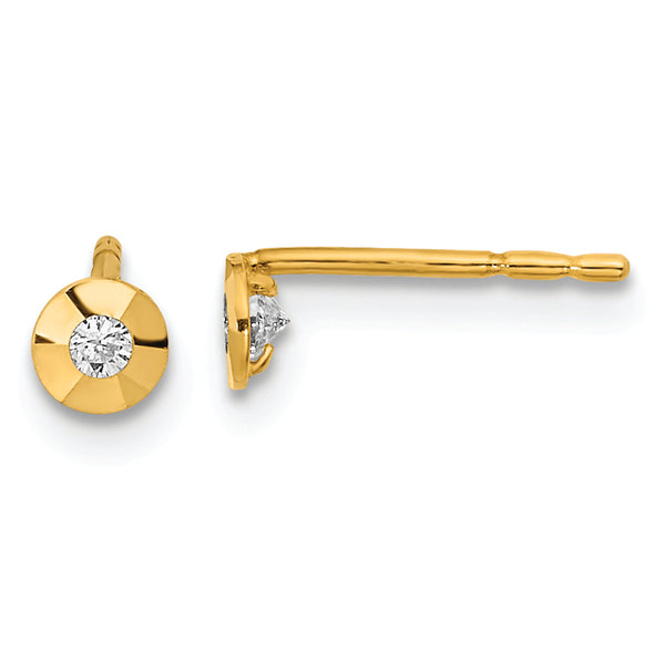 14K Polished CZ Round Post Earrings