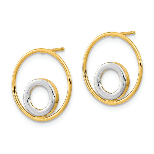 14K Gold White Rhodium Circle in Circle Post Earrings