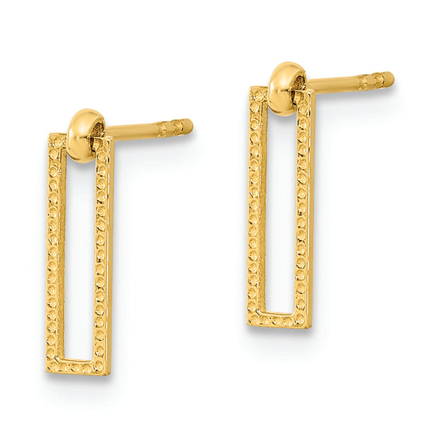 14K Polished Open Rectangle Dangle Post Earrings